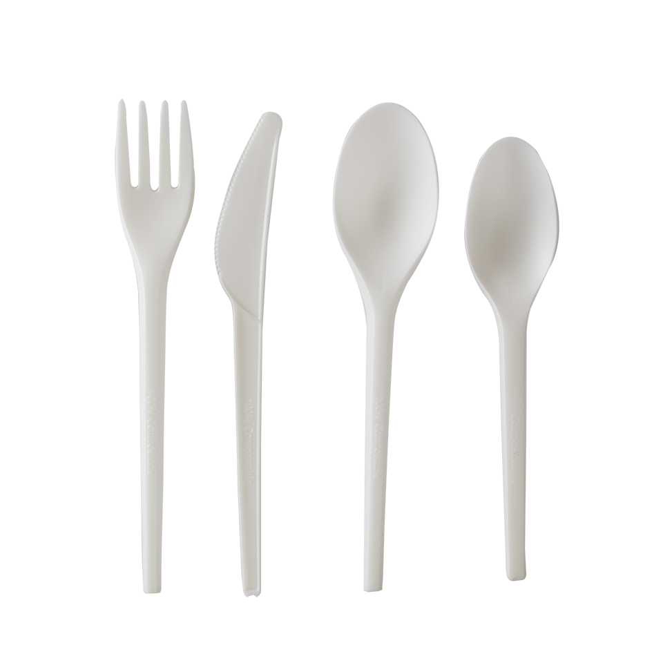 סכו"ם חד פעמי מתכלה CPLA לבן